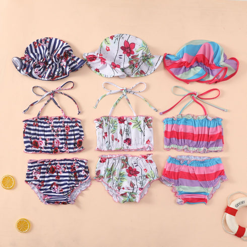 Summer Girl's Rainbow Print Swimsuit Set of Three